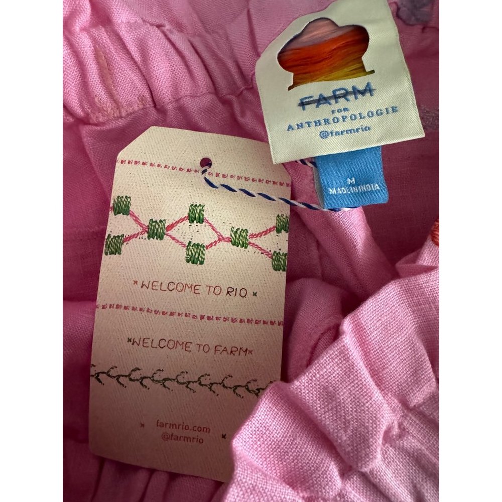 NWT Anthropologie FARM RIO Embroidered Pink Shorts Palm Trees Linen Size M - Picture 8 of 8